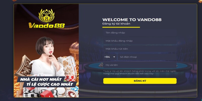 Điền thông tin đăng ký Vando88